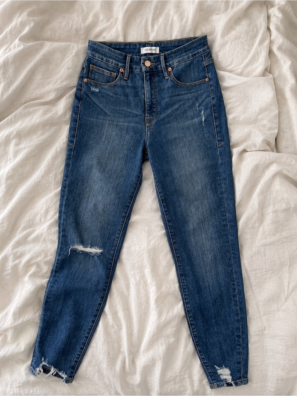 Good American Good Waist High Rise Distressed Skinny Jeans 4/27